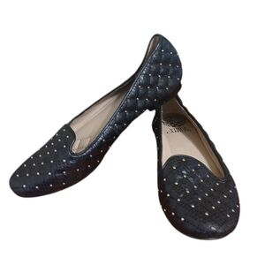Vince Camuto Black Quilted Studded Flats Loafers Size 8